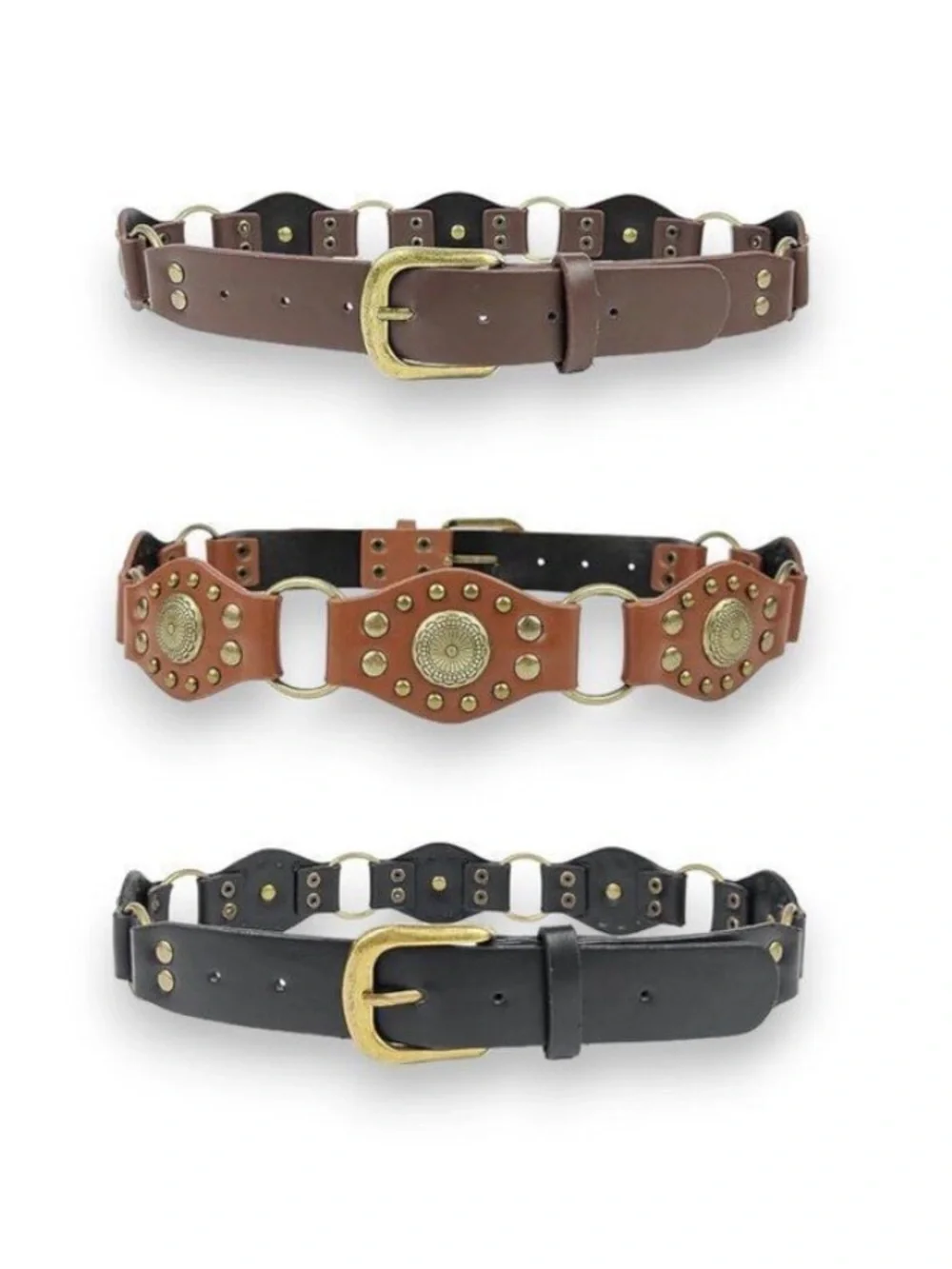 Dark Brown Medallion Studded Waist Belt Western Festival NWT